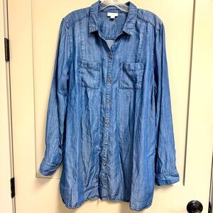 J. Jill Denim Blue Chambray Button-Down Womens‎ Shirt Tencel Lyocell Large Tall